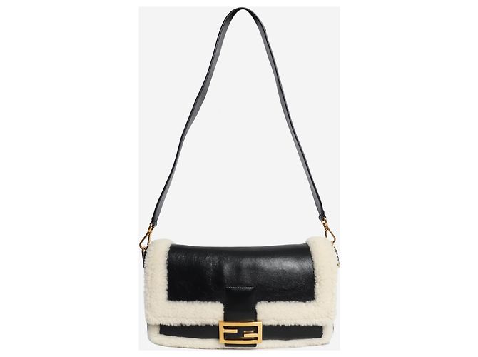 Fendi Borsa baguette in shearling nera - vista 3