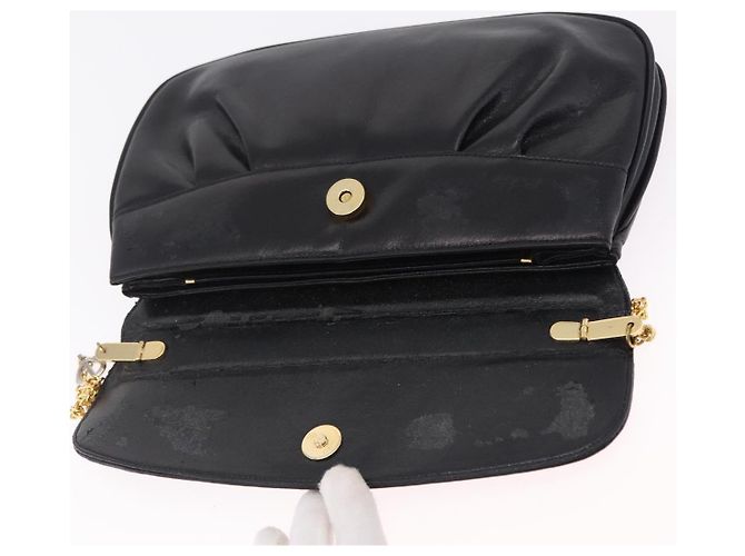 Christian Dior Chain Shoulder Bag Leather Black Gold Tone - vista 16