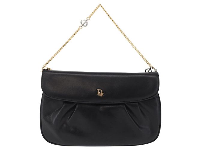 Christian Dior Chain Shoulder Bag Leather Black Gold Tone - vista 2