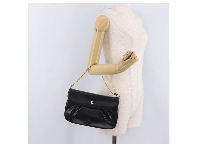 Christian Dior Chain Shoulder Bag Leather Black Gold Tone - vista 27