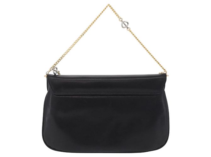 Christian Dior Chain Shoulder Bag Leather Black Gold Tone - vista 3