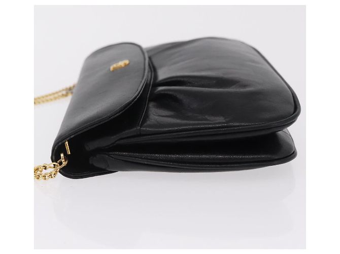 Christian Dior Chain Shoulder Bag Leather Black Gold Tone - vista 4