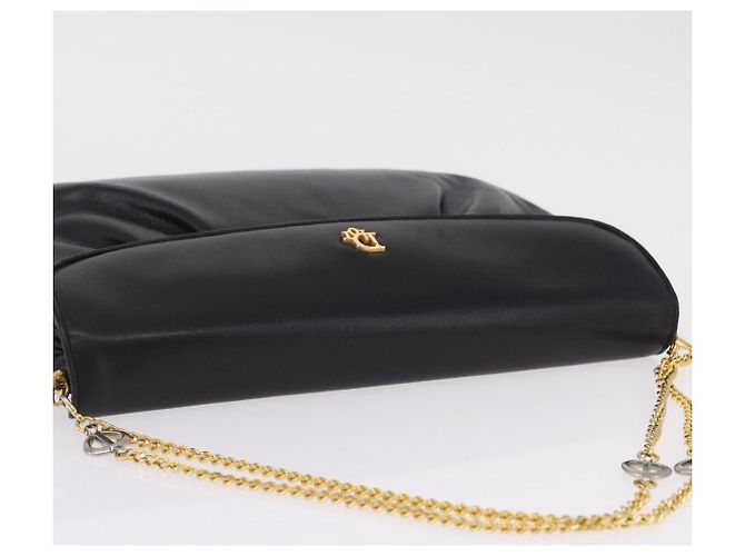 Christian Dior Chain Shoulder Bag Leather Black Gold Tone - vista 6