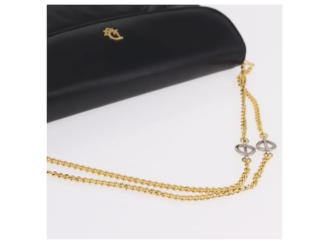 Christian Dior Chain Shoulder Bag Leather Black Gold Tone - vista 7