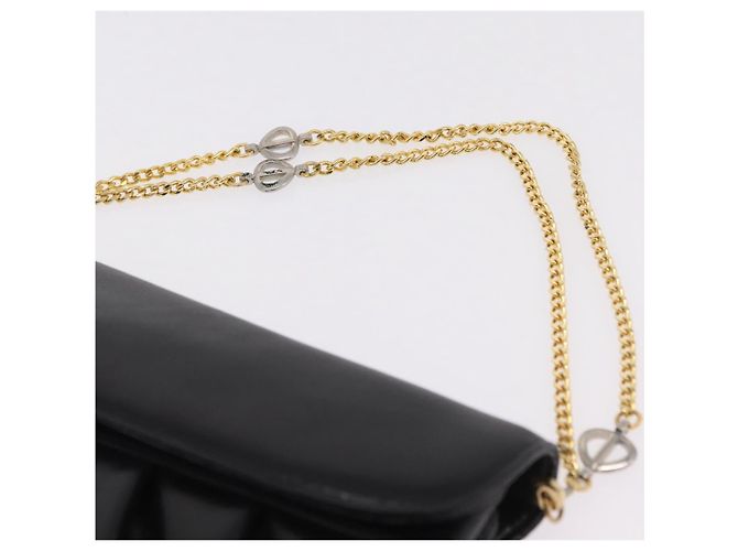 Christian Dior Chain Shoulder Bag Leather Black Gold Tone - vista 8