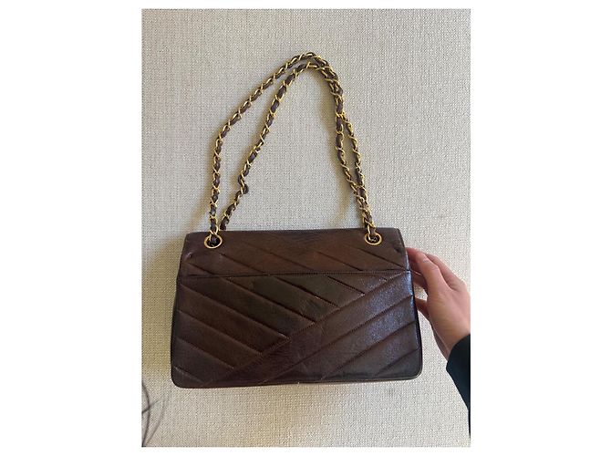 Borsa Chanel Medium Classic Envelope Flap Bag Pelle di Agnello Marrone - vista 6
