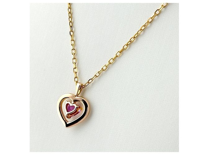 Collana con pendente a cuore in oro giallo e zaffiri rosa Boucheron - vista 3