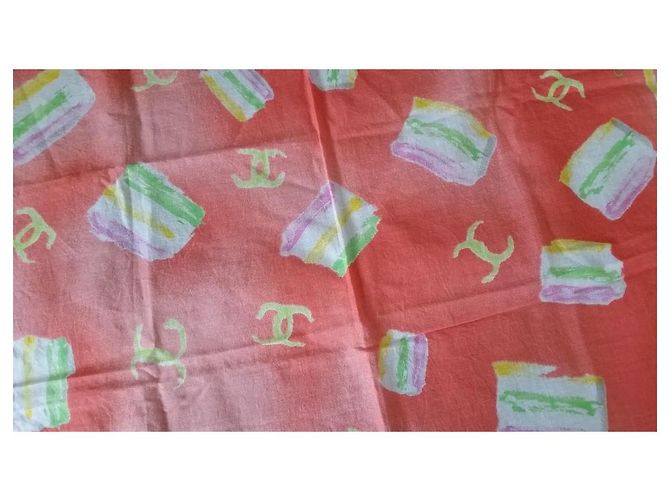 Chanel Foulard in Cotone Corallo Motivo CC - vista 2