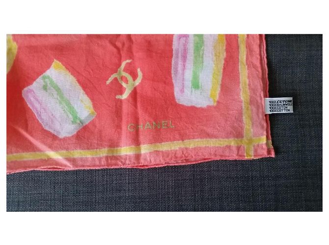 Chanel Foulard in Cotone Corallo Motivo CC - vista 3