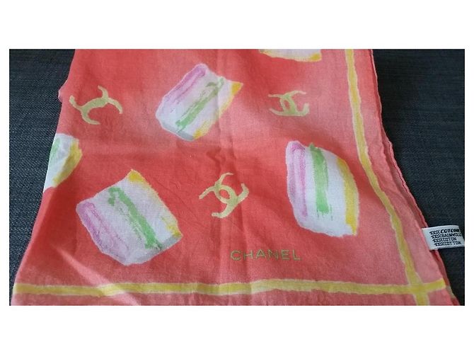 Chanel Foulard in Cotone Corallo Motivo CC - vista 6