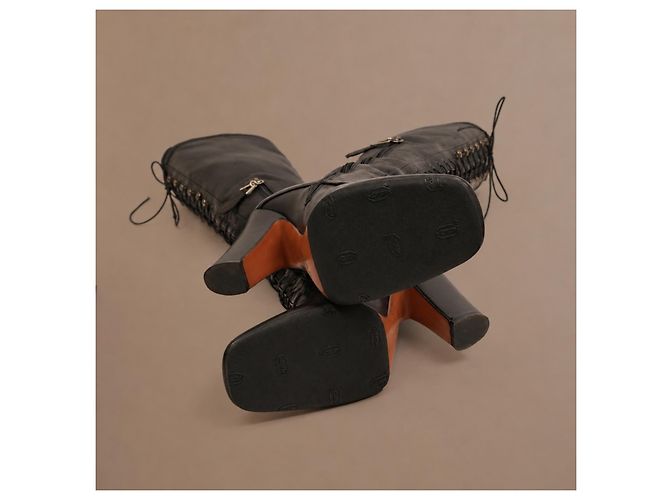Alaïa Black Leather Lace-Up Block Heel Boots - view 10