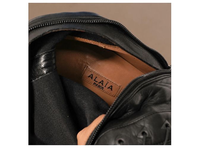Alaïa Black Leather Lace-Up Block Heel Boots - view 13