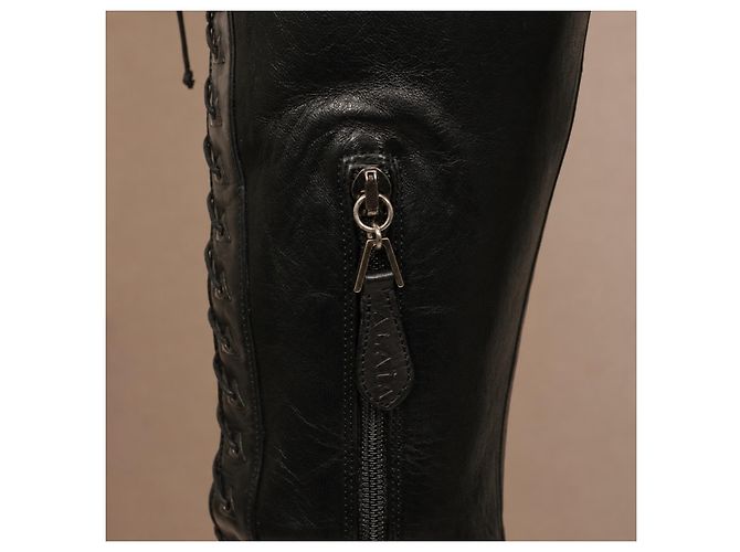 Alaïa Black Leather Lace-Up Block Heel Boots - view 20