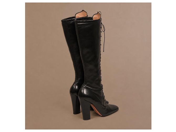 Alaïa Black Leather Lace-Up Block Heel Boots - view 4