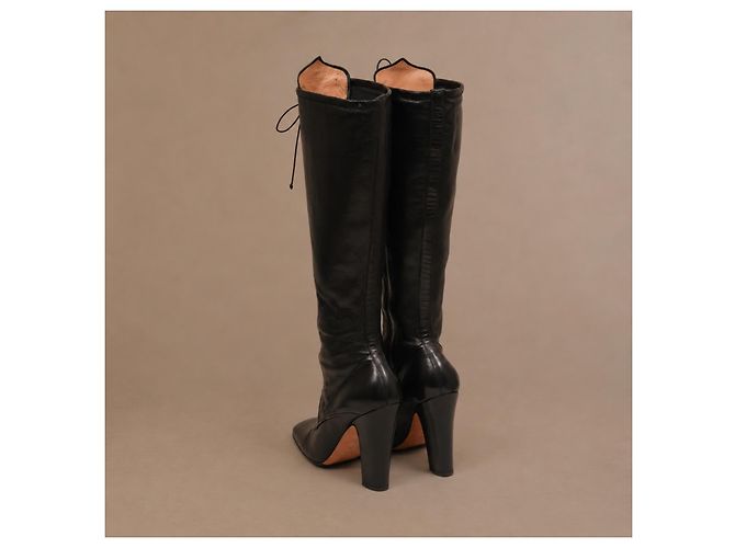 Alaïa Black Leather Lace-Up Block Heel Boots - view 5