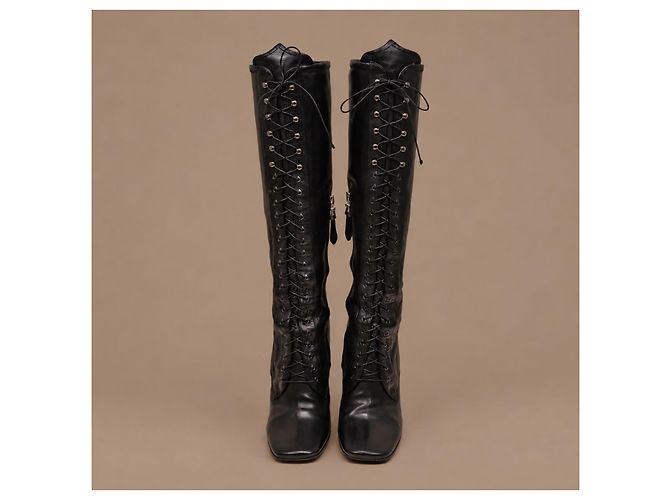 Alaïa Black Leather Lace-Up Block Heel Boots - view 6