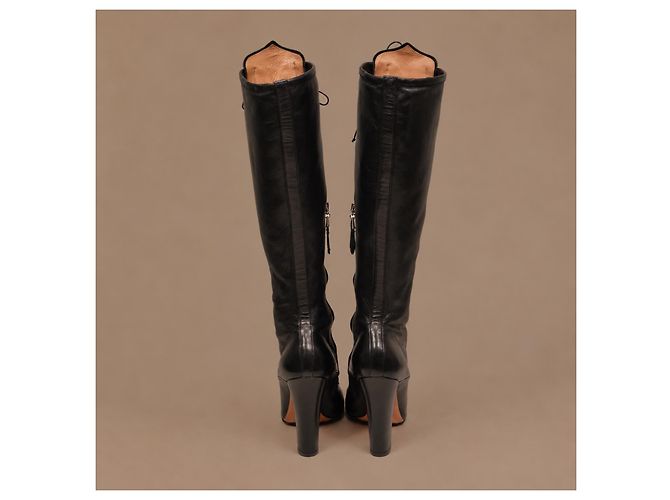 Alaïa Black Leather Lace-Up Block Heel Boots - view 8