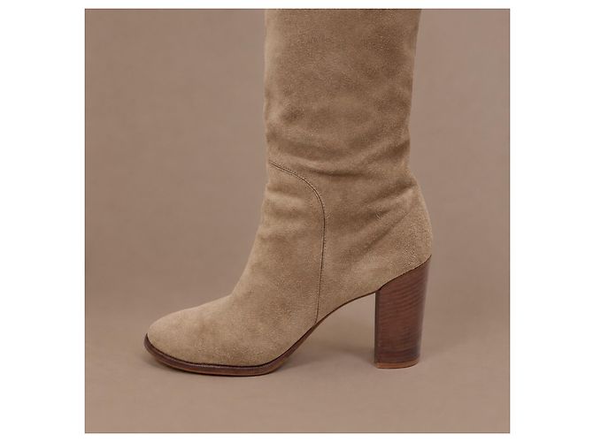 Céline Celine Kniehohe Stiefel aus grauem Wildleder - Ansicht 8