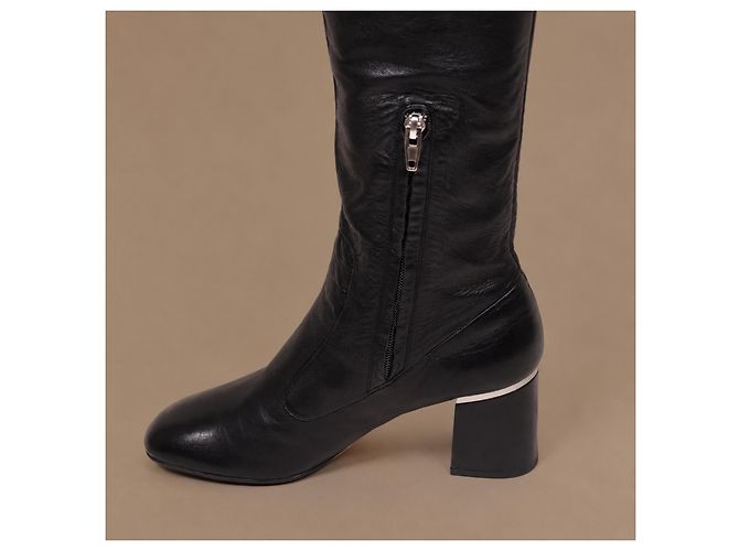 Céline Stivali Cuissard in Pelle Nera - vista 11