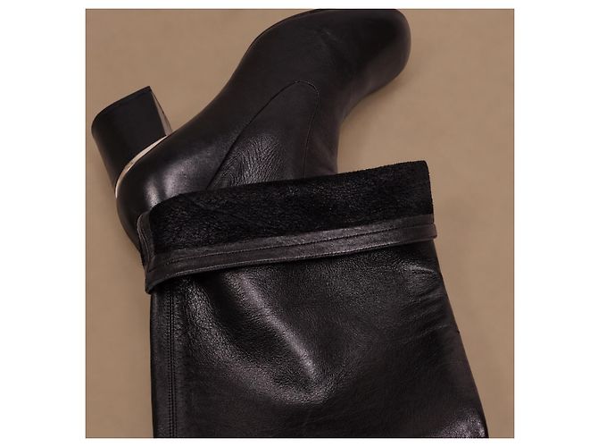 Céline Stivali Cuissard in Pelle Nera - vista 12