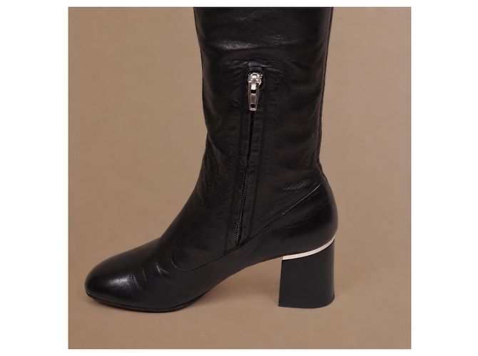 Céline Stivali Cuissard in Pelle Nera - vista 14