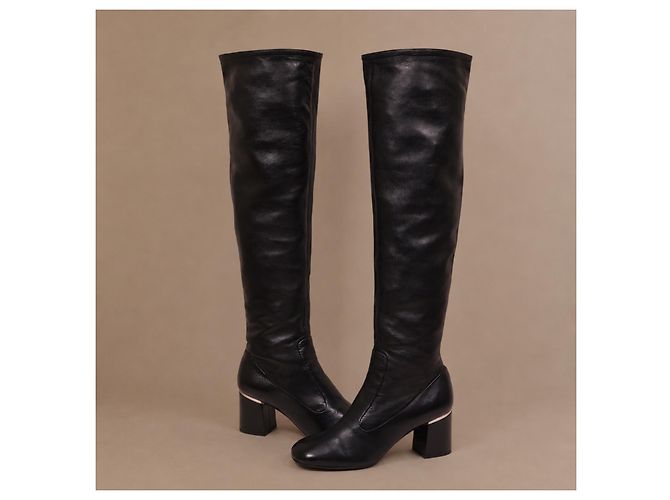 Céline Stivali Cuissard in Pelle Nera - vista 2