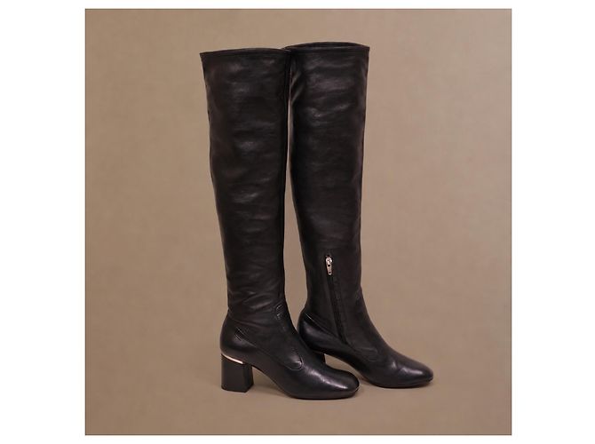 Céline Stivali Cuissard in Pelle Nera - vista 3
