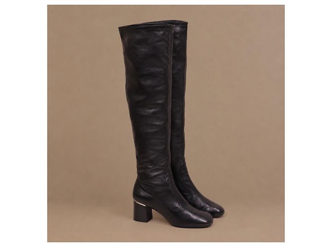 Céline Stivali Cuissard in Pelle Nera - vista 4