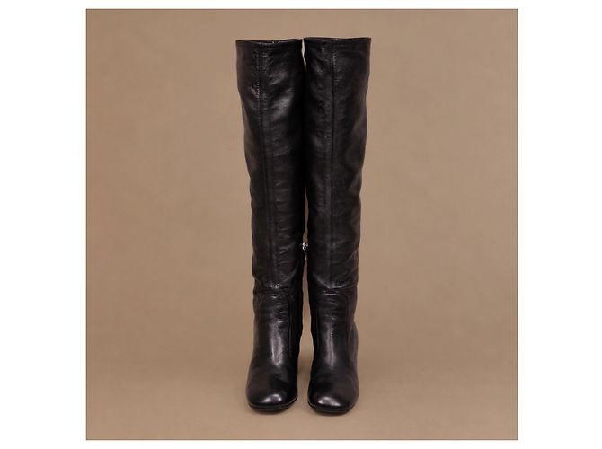 Céline Stivali Cuissard in Pelle Nera - vista 5