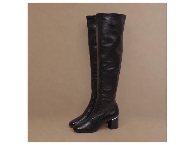 Céline Stivali Cuissard in Pelle Nera - vista 6