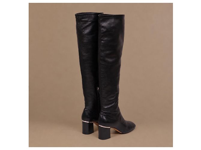 Céline Stivali Cuissard in Pelle Nera - vista 7