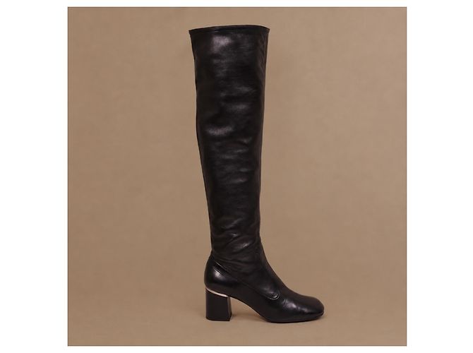 Céline Stivali Cuissard in Pelle Nera - vista 8