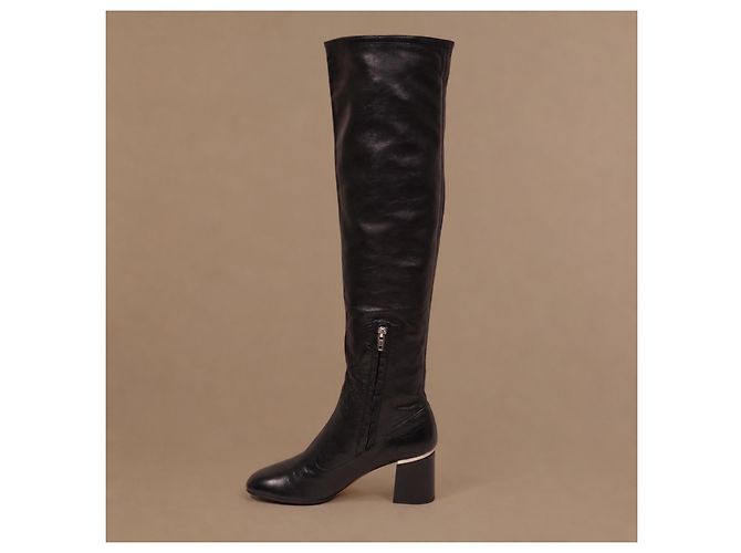 Céline Stivali Cuissard in Pelle Nera - vista 9