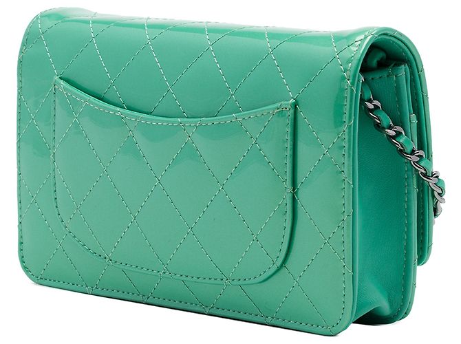 Portafoglio Chanel Green CC Quilted Patent Wallet On Chain - vista 2