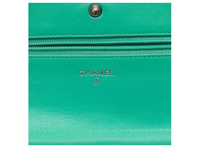 Portafoglio Chanel Green CC Quilted Patent Wallet On Chain - vista 5