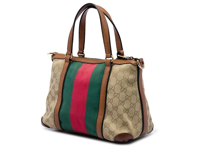 Borsa Gucci Rania con manico in tela GG beige e banda Web - vista 2