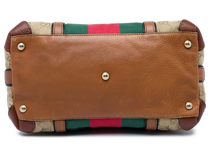 Borsa Gucci Rania con manico in tela GG beige e banda Web - vista 3