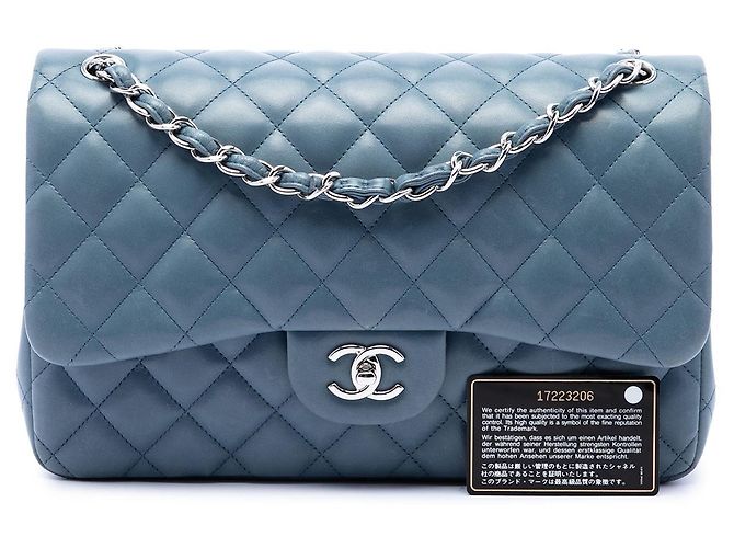 Chanel Blue Jumbo Classic Lambskin Double Flap - vista 7