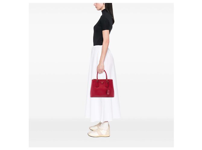 Borsa Prada Galleria Double Zip in pelle Saffiano rossa, dimensione Medium - vista 6