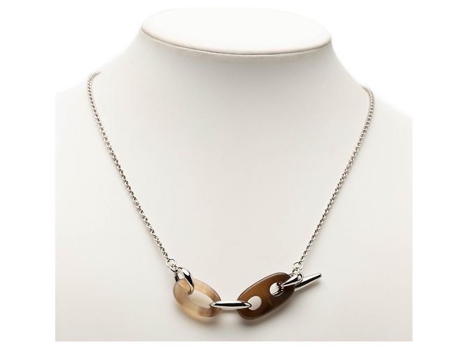 Collana con pendente Maillon in corno di bufalo e palladio argentato Hermès - vista 6