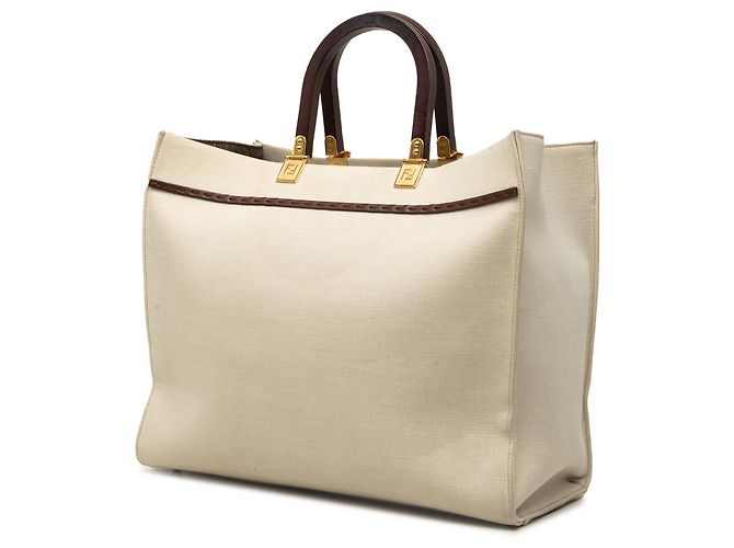Borsa Shopper Sunshine Fendi Medium in tela marrone - vista 2