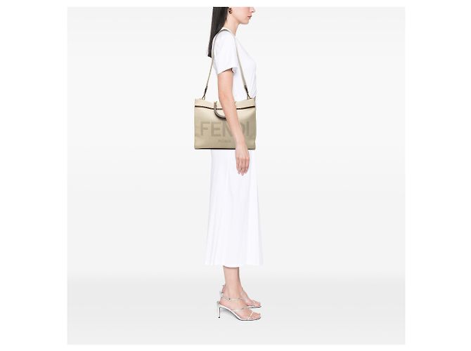 Borsa Shopper Sunshine Fendi Medium in tela marrone - vista 7