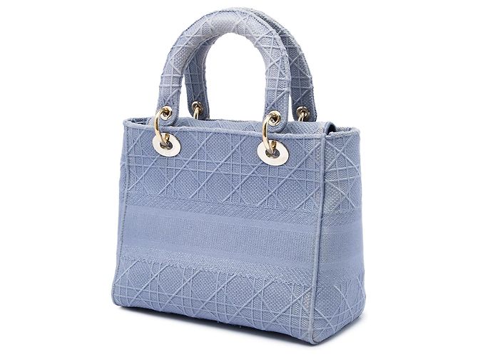 Dior Blue Medium Embroidered Canvas Cannage Lady D Lite - vista 2