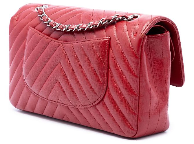 Chanel Red Medium Classic Chevron Caviar Double Flap - Ansicht 2