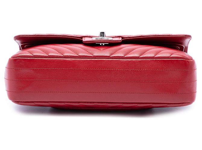 Chanel Red Medium Classic Chevron Caviar Double Flap - Ansicht 3
