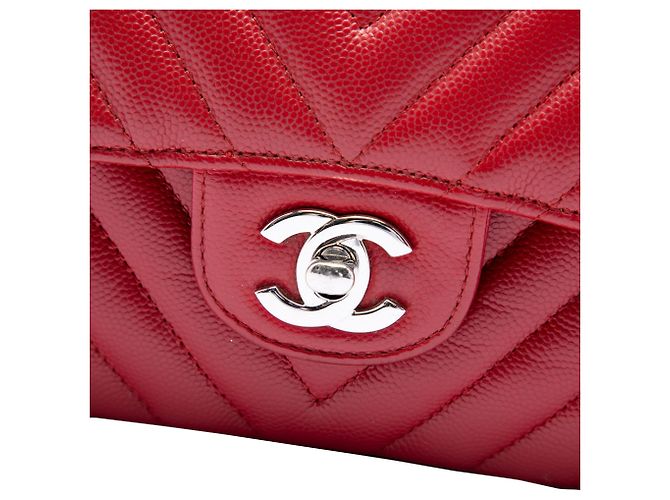 Chanel Red Medium Classic Chevron Caviar Double Flap - Ansicht 5
