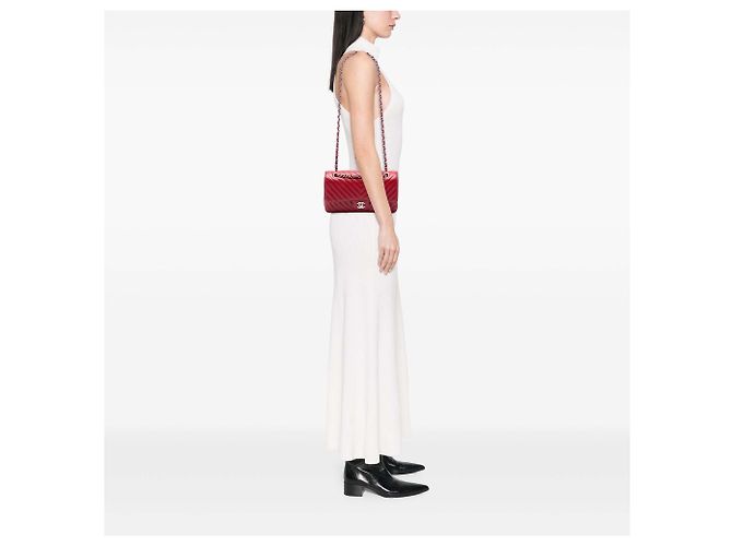 Chanel Red Medium Classic Chevron Caviar Double Flap - Ansicht 6