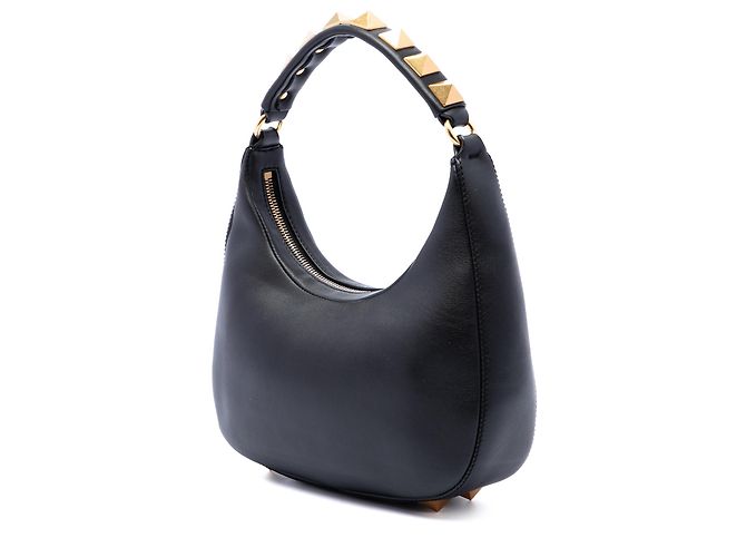 Borsa Hobo Valentino in pelle di vitello nera con borchie e zip - vista 2
