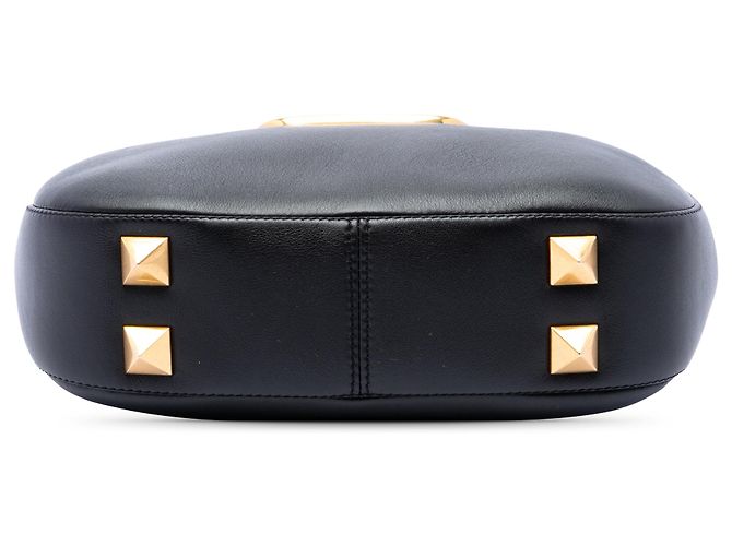 Borsa Hobo Valentino in pelle di vitello nera con borchie e zip - vista 3