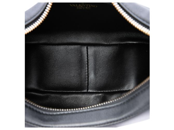 Borsa Hobo Valentino in pelle di vitello nera con borchie e zip - vista 4